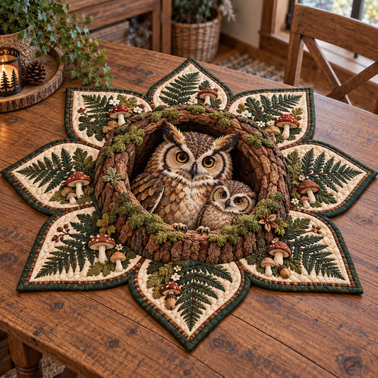 Woodland Owl Custom Shape Quilted Table Topper SN0TD918