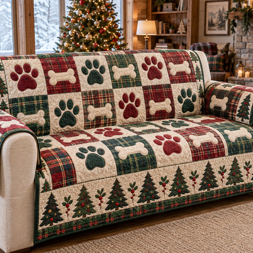 Woodland Paw Christmas Quilted Sofa Cover SN0TV397
