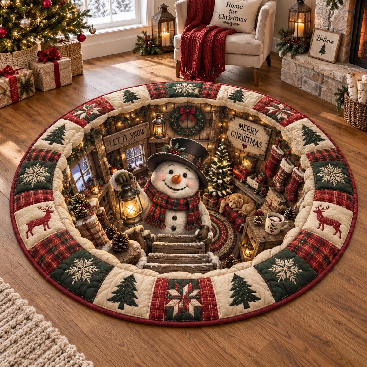 Woodland Snowman Retreat Quilted Round Mat SN0DV902