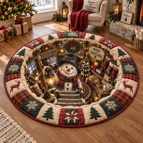 Woodland Snowman Retreat Quilted Round Mat SN0DV902