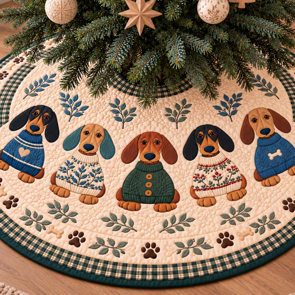 Woodland Sweater Doxies Quilted Tree Skirt SN0HH1096