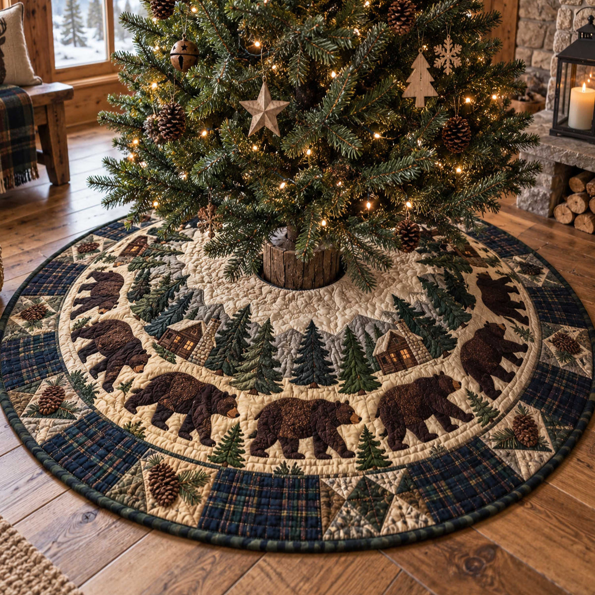 Woodland Wildlife Christmas Quilted Tree Skirt SN0TD628