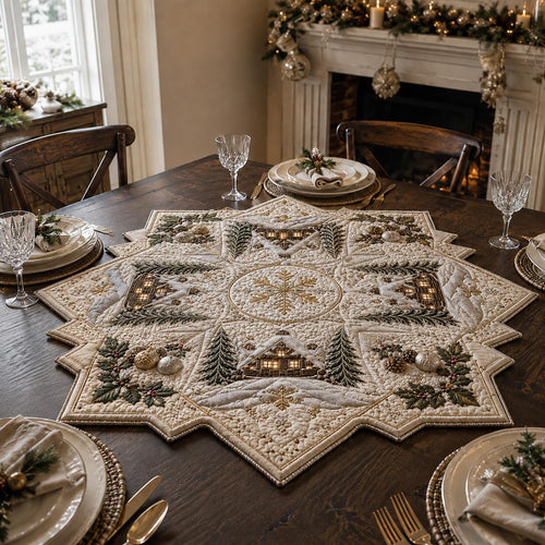 Woodland Winter Star Custom Shape Quilted Table Topper SN0DV326