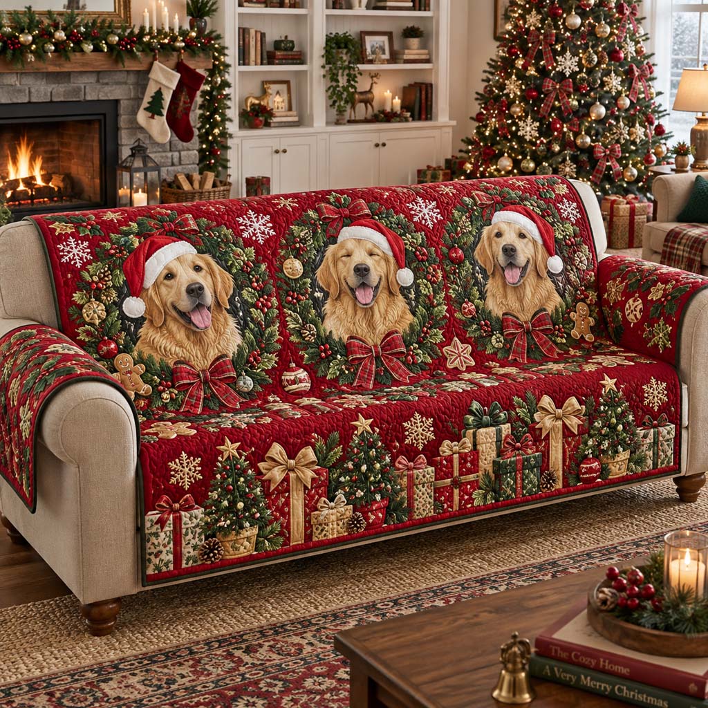 Wreath Golden Trio Quilted Sofa Cover SN0HH0413