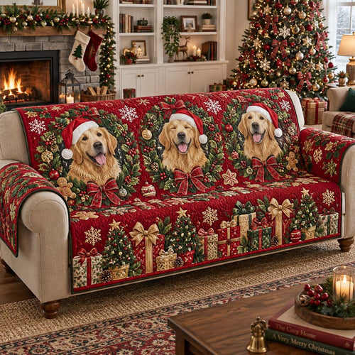 Wreath Golden Trio Quilted Sofa Cover SN0HH0413
