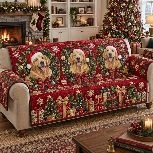 Wreath Golden Trio Quilted Sofa Cover SN0HH0413