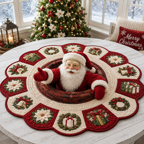 Wreath Santa Claus Custom Shape Quilted Table Topper SN0HH0137