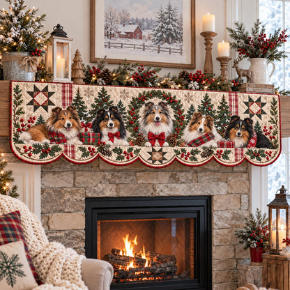 Wreath Star Sheltie Quilted Mantel Scarf SN0PT1431