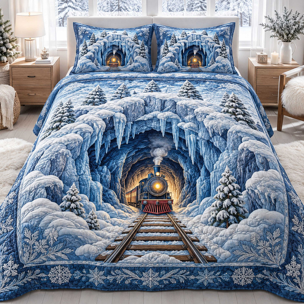 Xmas Train 3-Piece Quilted Bedding Set SN0TD746