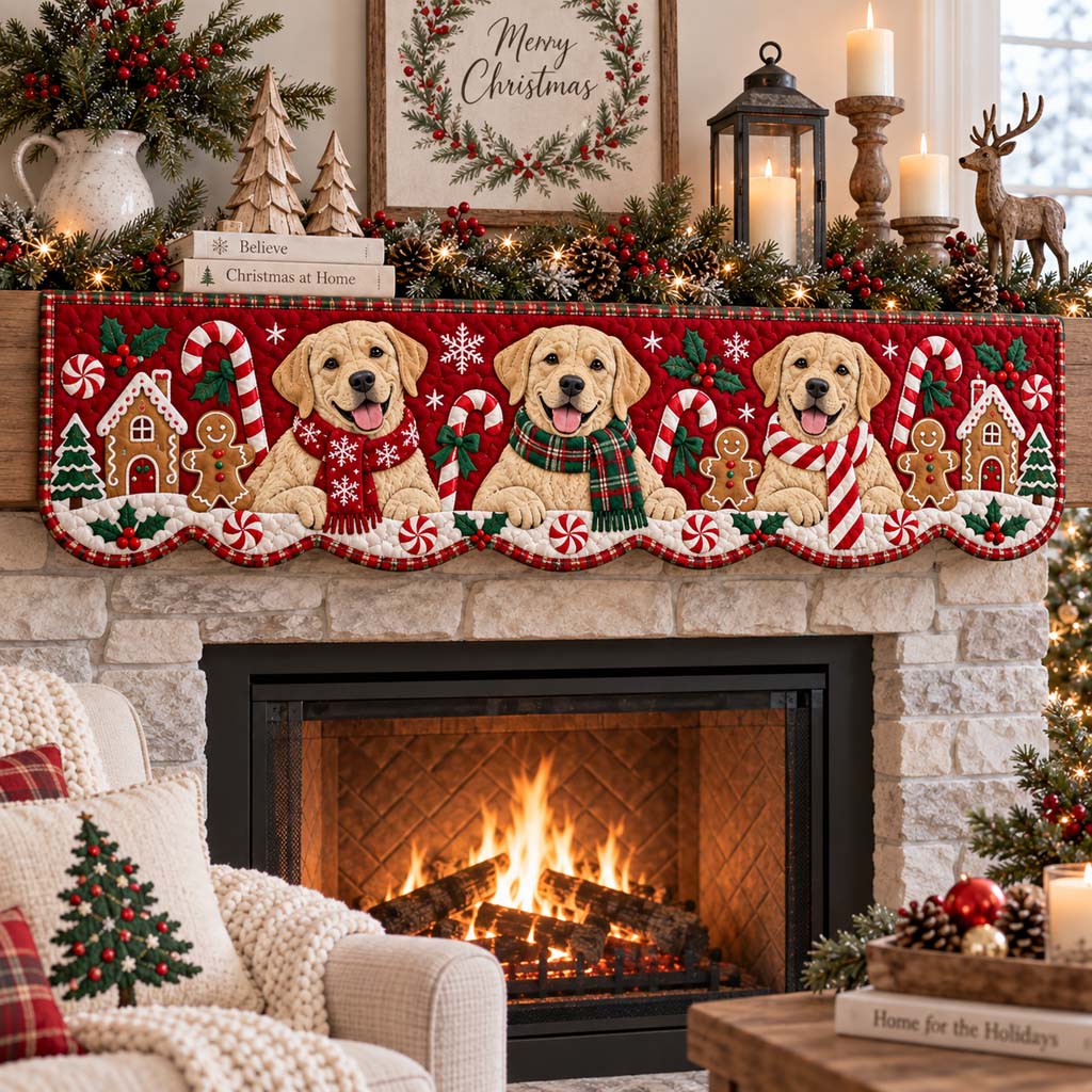 Yellow Labrador Candies Quilted Mantel Scarf SN0HH0768