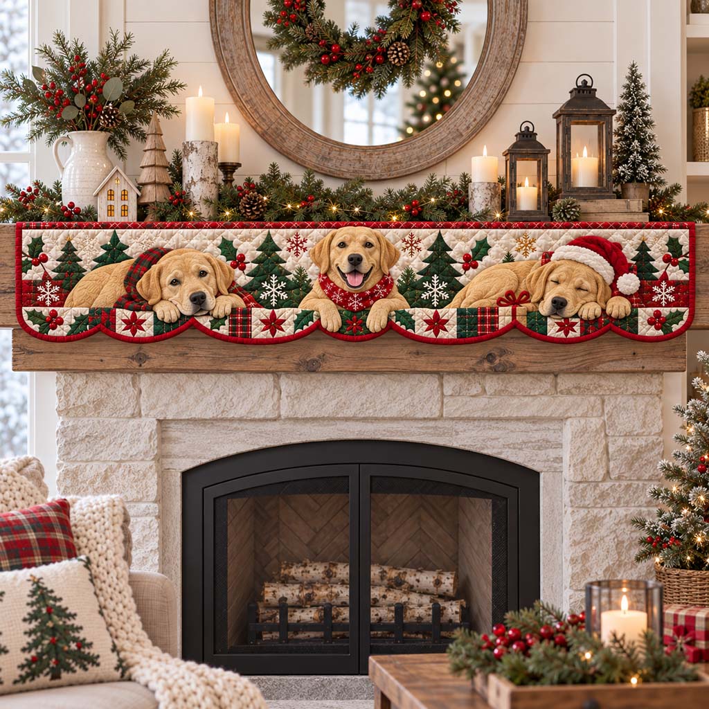 Yellow Labrador Noel Quilted Mantel Scarf SN0HH0773
