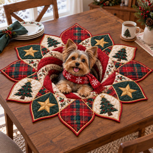 Yorkshire Terrier Holiday Custom Shape Quilted Table Topper SN0TD867