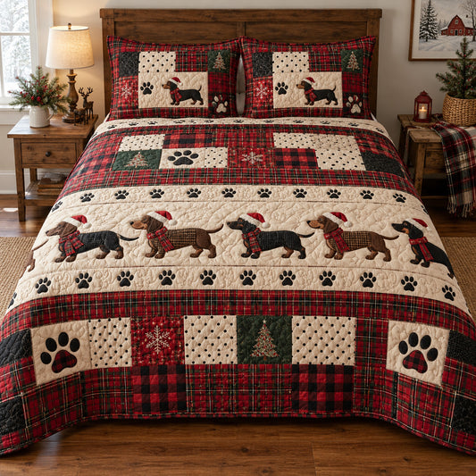 Yuletide Dachshunds 3-Piece Quilted Bedding Set SN0TV856
