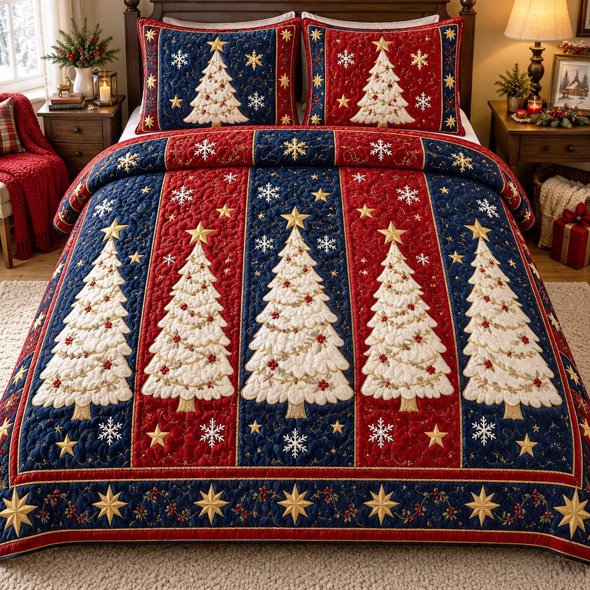 Yuletide Evergreen 3-Piece Quilted Bedding Set SN0TD1150