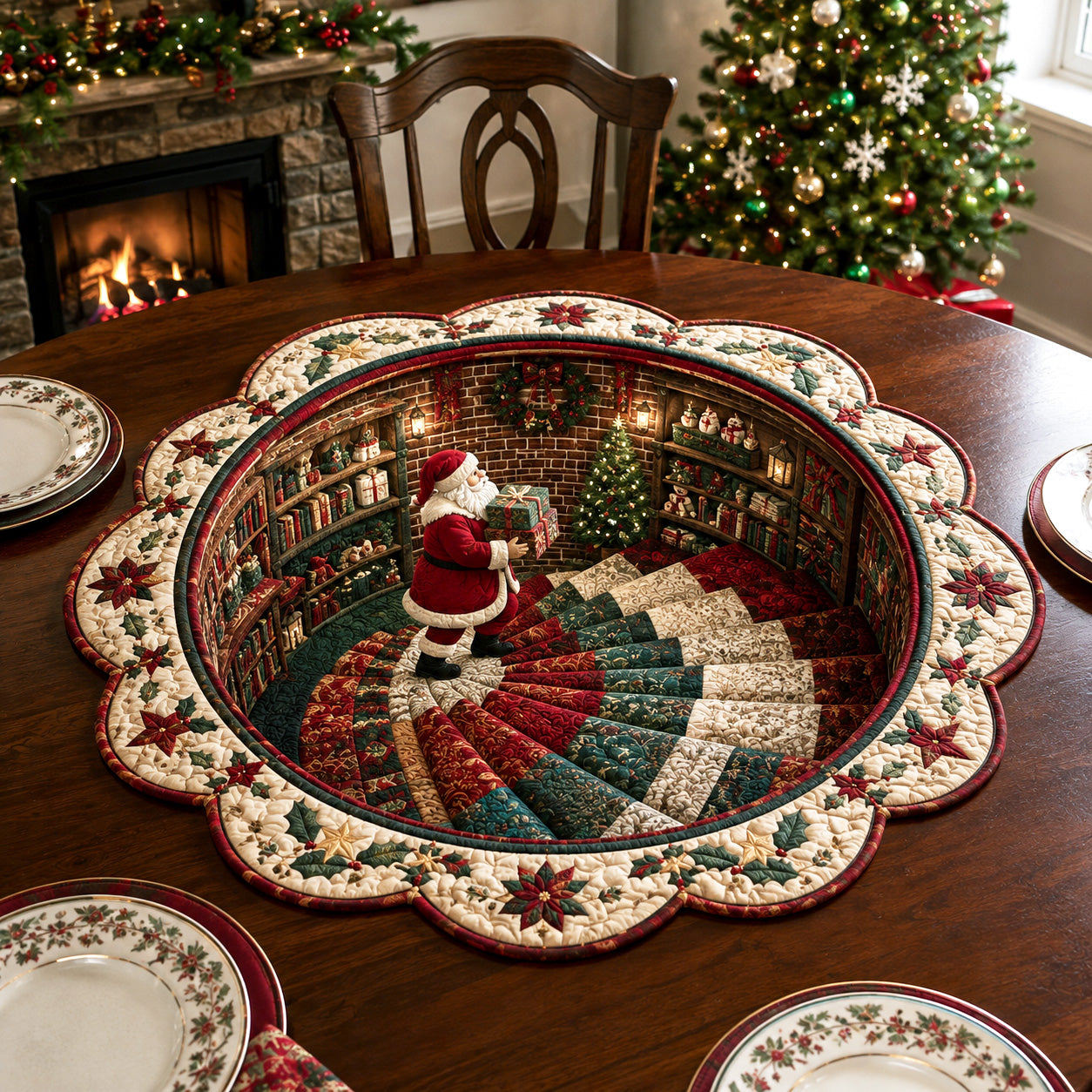 Yuletide Hearth Custom Shape Quilted Table Topper SN0TV172