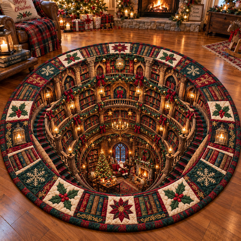 Yuletide Library Portal Quilted Round Mat SN0PT1244