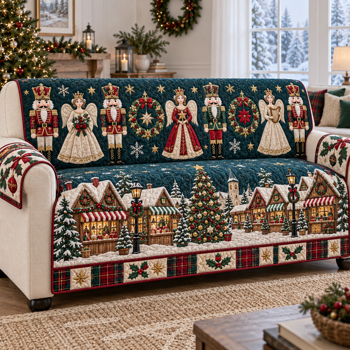 Yuletide Village Quilted Sofa Cover SN0TV896
