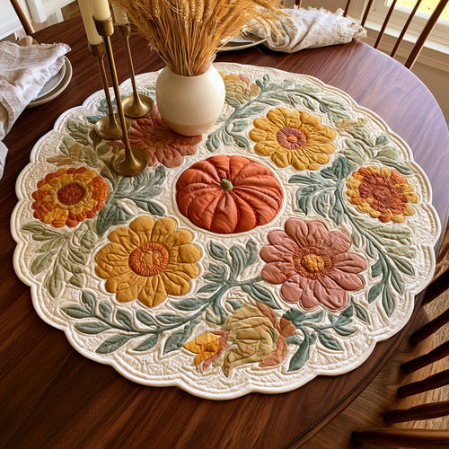 Zinnia Pumpkin Custom Shape Quilted Table Topper NCU0LV159