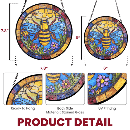 Bee Blossom Glow - Stained Glass Window Hanging Suncatcher NCU0TH019