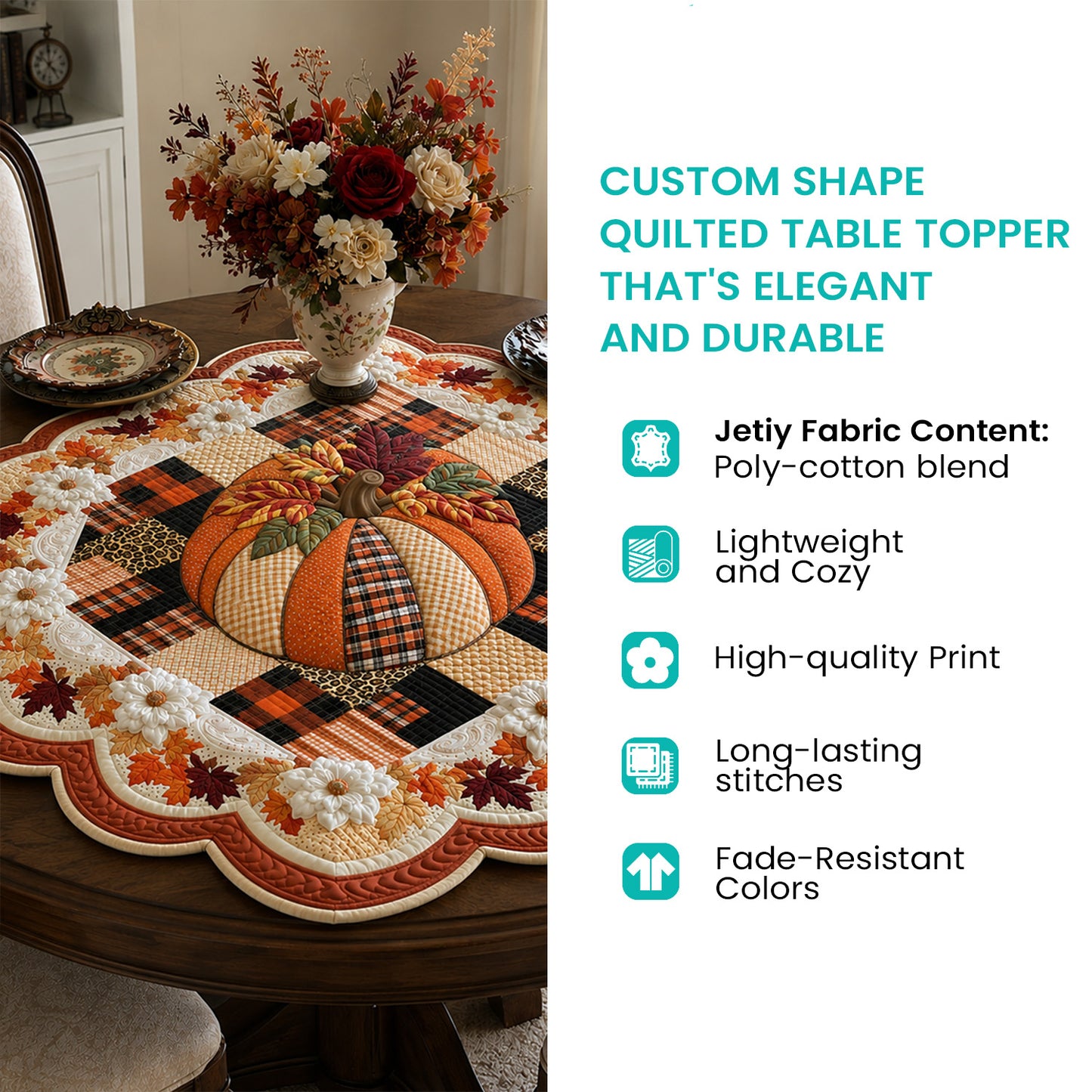 Midnight Pumpkin Design Custom Shape Quilted Table Topper SN0DV178