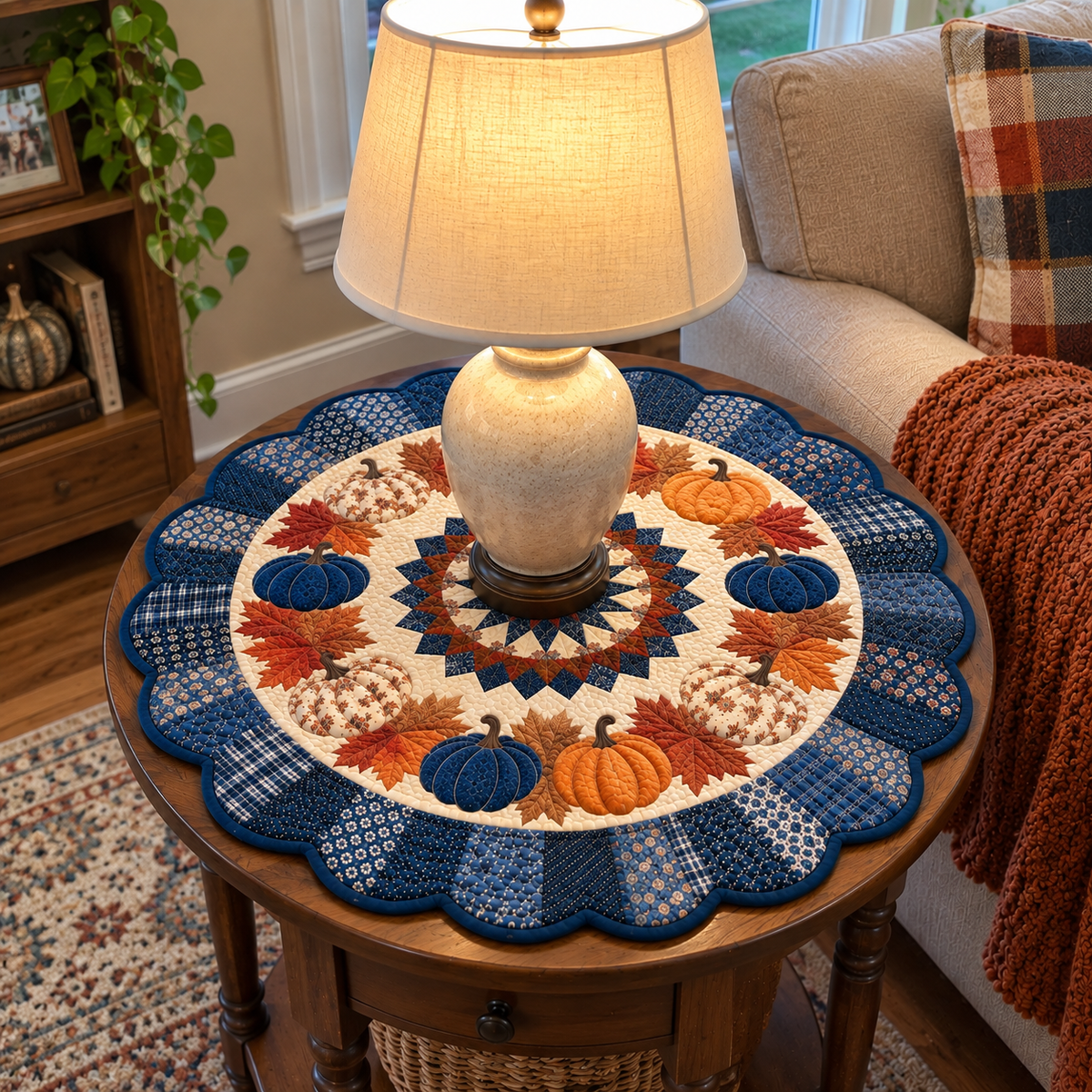 Blue Harvest Custom Shape Quilted Table Topper SN0TV052