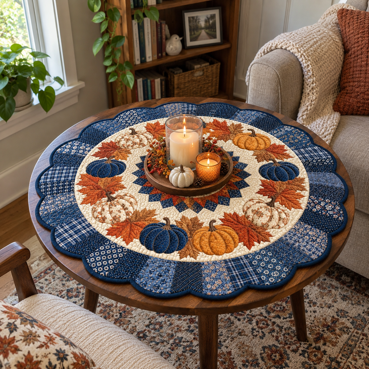 Blue Harvest Custom Shape Quilted Table Topper SN0TV052