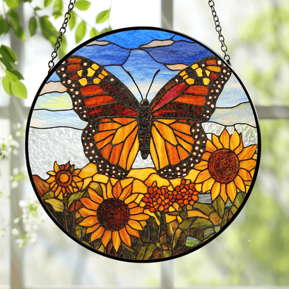 Winged Harmony Monarch Butterfly - Stained Glass Window Hanging Suncatcher NCU0PD006