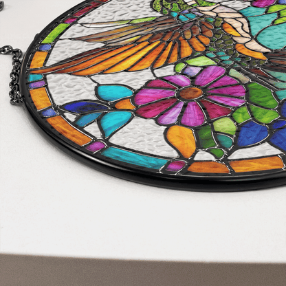 Floral Hummingbird - Stained Glass Window Hanging Suncatcher NCU0TH013